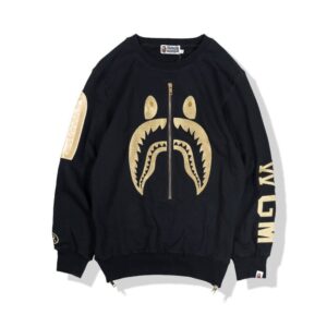 BAPE X Gold Shark Zipper Print Pullover Sweater