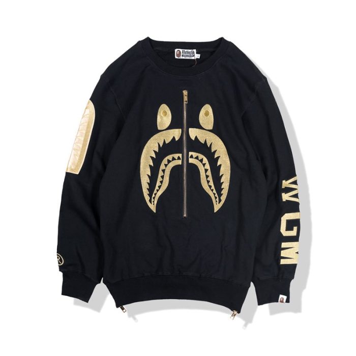 BAPE X Gold Shark Zipper Print Pullover Sweater BAPE X Gold Shark Zipper Print Pullover Sweater