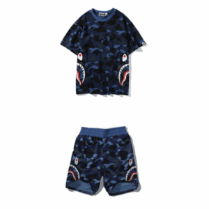BAPE X CAMO SHARK T SHIRT SHORTS SET BLUE